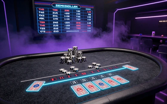 XON Casino Blackjack Tisch mit leuchtenden Karten im Cyberpunk-Stil