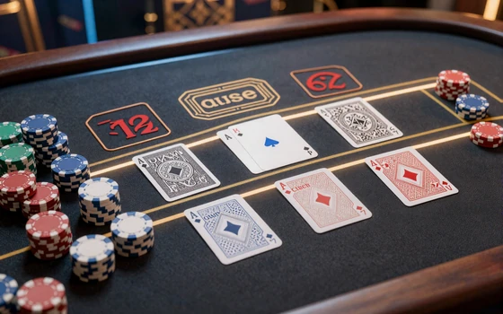 Online Baccarat Tisch mit eleganten Karten und goldenen Akzenten
