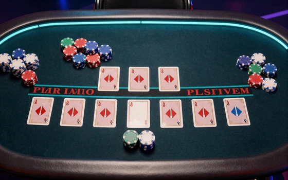 Online Blackjack Tisch mit Karten und Chips in elegantem Cyberpunk-Design