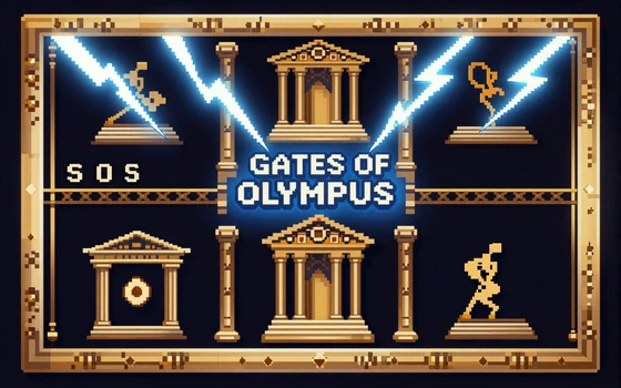 Gates of Olympus Slot mit Zeus-Blitzen und griechischem Tempel bei XON Casino