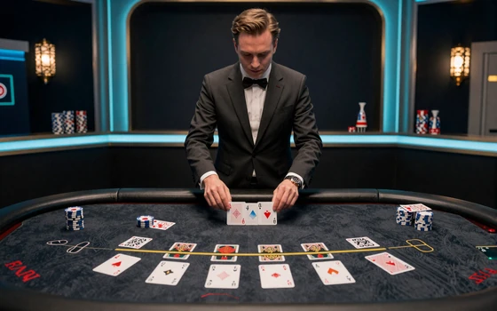 Live Blackjack Tisch mit professionellem Dealer und eleganter Neon-Beleuchtung