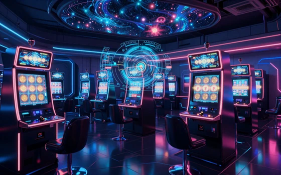 XON Casino Slots Spielautomaten mit Neon-Beleuchtung im futuristischen Design